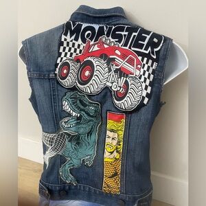 TYMETOUCH Hand Made Denim Vest with Graphic Patches